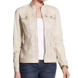Chico's 3 women's large lacey cottage coastal jacket open work neutral trendy